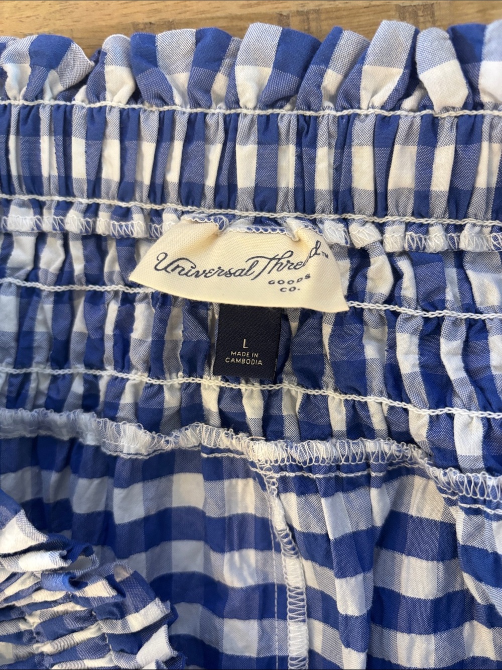 Universal Thread Blue White Gingham Midi Skirt Side Slits Pockets Large Smocked - Picture 6 of 8